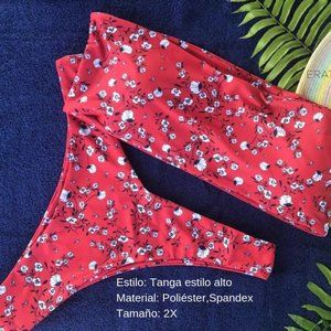 Size 2X Swimwear, two piece, Polyester, Spandex, Tanga, dark orange